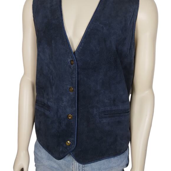 Vintage 90s Marsh Landing II Suede Leather Vest Size 1X Blue Satin Back - Picture 12 of 12